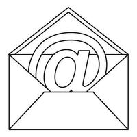 At sign mail in envelope icon, outline style vector