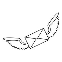 Winged mail envelope icon, outline style vector