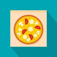 Pizza with sausages, tomatoes and mushrooms icon vector