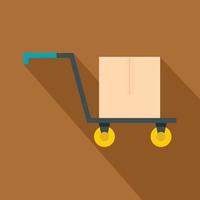 Hand truck with cardboard box icon, flat style vector