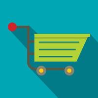 Green sale shopping cart icon, flat style vector