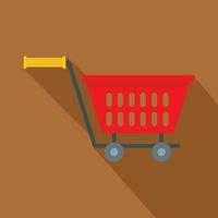 Red plastic shopping basket on wheels icon vector