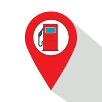 Red map pin with gas station sign icon, flat style vector