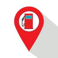 Red map pin with gas station sign icon, flat style vector