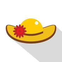 Hat with flower icon, flat style vector