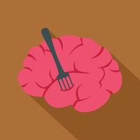 Pink brain with fork icon, flat style vector