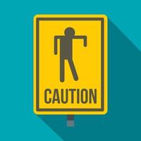 Yellow caution zombie sign icon, flat style vector
