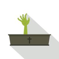 icono de mano zombie verde saliendo de su ataúd vector