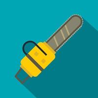 Yellow chainsaw icon, flat style vector