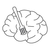 Human brain with fork icon, outline style vector