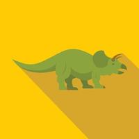 Green styracosaurus dinosaur icon, flat style vector