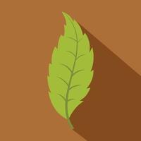 Narrow toothed green leaf icon, flat style vector