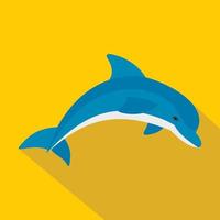 Blue dolphin icon, flat style vector