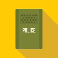 Green police riot shield icon, flat style vector