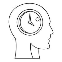 Head with clock inside icon, outline style vector