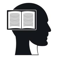 Head with open book icon, simple style vector