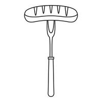 Grilled bratwurst on a bbq fork icon outline style vector