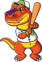 personaje de dinosaurio con pose de béisbol vector