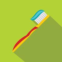 Yellow toothbrush with toothpaste icon, flat style vector