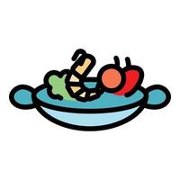 Wok menu hot shrimp icon color outline vector