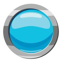 Blue round button icon, cartoon style vector