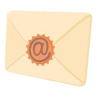 Envelope with email sign seal icon, cartoon style vector