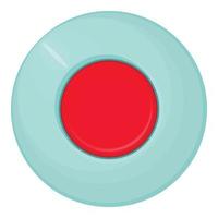 Red round button icon, cartoon style vector