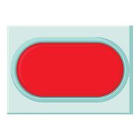 Red rectangular button icon, cartoon style vector