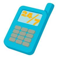 Mobile phone 24 7 service icon, cartoon style vector