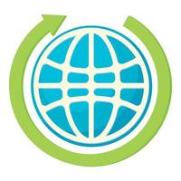 Globe and green arrow icon, cartoon style vector
