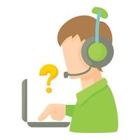 Call center operator with headset and laptop icon vector