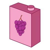 icono de caja de cartón de bebida de jugo de uva, estilo de dibujos animados vector