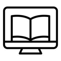 Pc reading book icon outline vector. Digital online vector