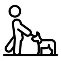 vector de contorno de icono de paseo de perro hombre. cachorro mascota