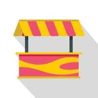 Street stall with striped awning icon, flat style vector