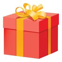 Red gift box with yellow ribbon icon, flat style vector