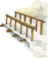 Aquarellillustration einer Winterlandschaft mit einer Holzbrücke png
