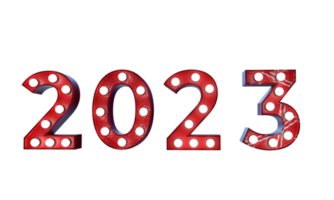 2023 number light bulb lamp text time calendar red orange pink color symbol decoration ornament happy new year xmas start beginning season winter december january celebration festival.3d render png