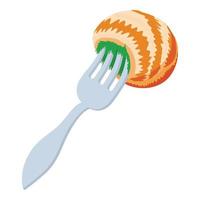 Fork with food icon, cartoon style vector