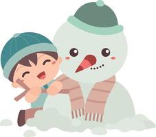Kids and Christmas Snowman Winter Holiday Illustration Vector Clipart