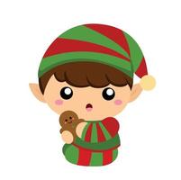 lindo elfo de navidad niños ilustración vector clipart