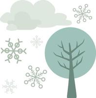 Cute Tree and Snowflakes Winter Holiday Illustration Vector Clipart