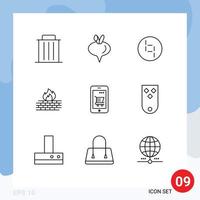 Modern Set of 9 Outlines Pictograph of cart network ybcoin firewall antivirus Editable Vector Design Elements