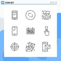 iconos de estilo moderno de 9 líneas delinean símbolos para uso general signo de icono de línea creativa aislado sobre fondo blanco paquete de 9 iconos vector