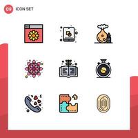 Mobile Interface Filledline Flat Color Set of 9 Pictograms of knowledge book oil rangoli india Editable Vector Design Elements