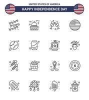 16 Line Signs for USA Independence Day states american beer usa flag Editable USA Day Vector Design Elements