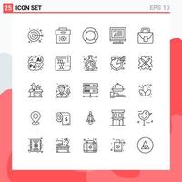 Group of 25 Modern Lines Set for info contact investment computer ui Editable Vector Design Elements