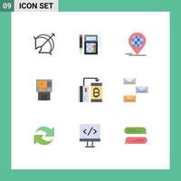 Set of 9 Vector Flat Colors on Grid for cashpoint bankomat financial atm global Editable Vector Design Elements