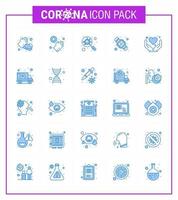 25 Coronavirus Emergency Iconset Blue Design such as heart care glass washing seconds viral coronavirus 2019nov disease Vector Design Elements