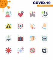 16 Flat Color Coronavirus Covid19 Icon pack such as microscope bacteria time pneumonia lung viral coronavirus 2019nov disease Vector Design Elements